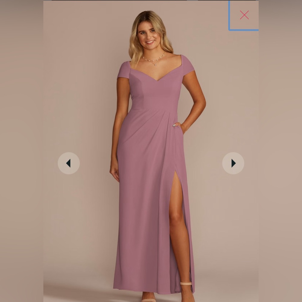 David’s Bridal Chiffon Cap Sleeve Tie Back Bridesmaid Dress QUARTZ